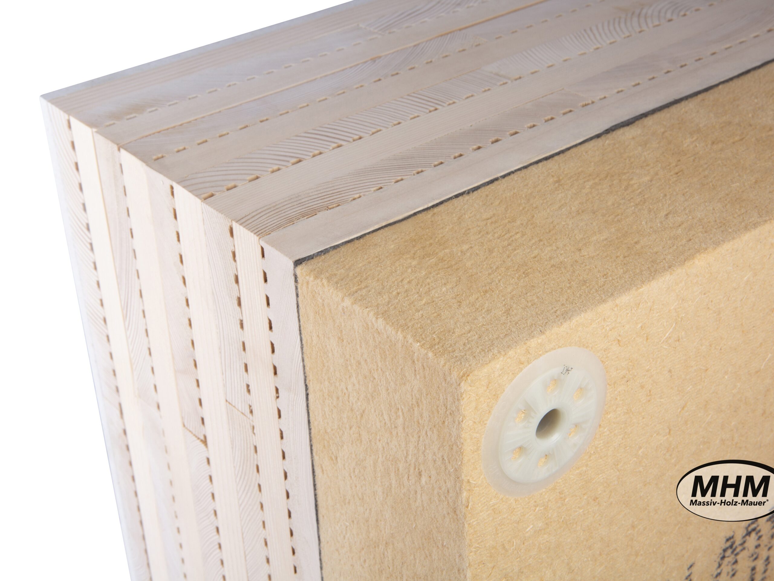 Massiv-Holz-Mauer Nahaufnahme