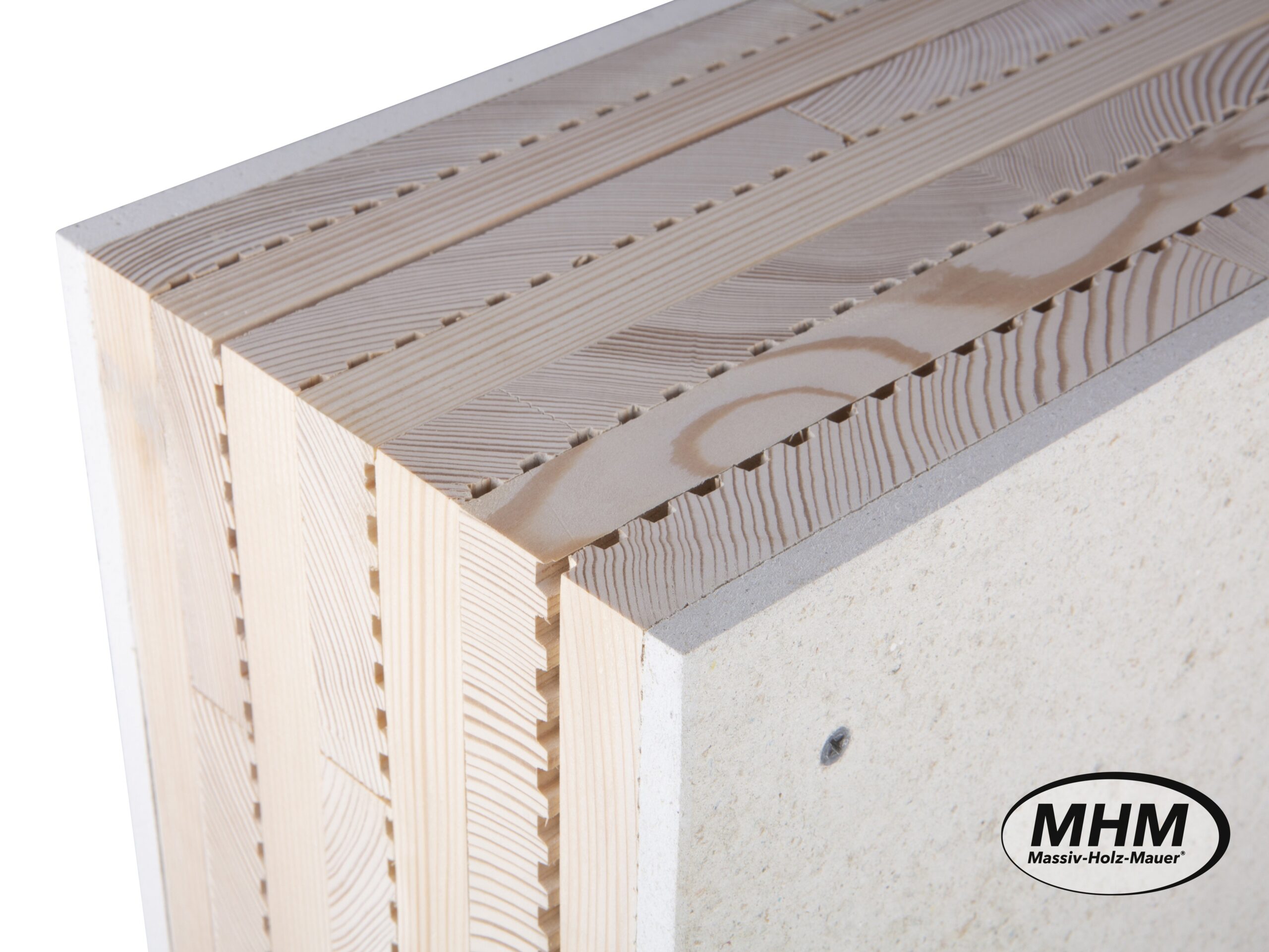 Nahansicht einer Massiv-Holz-Mauer