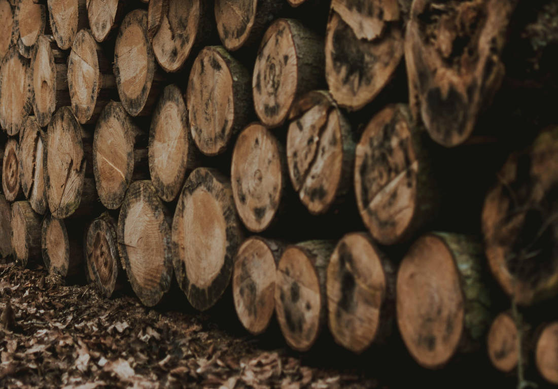 Bauholz aufeinandergestapelt