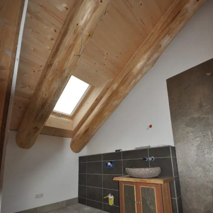 Badezimmerausbau in einem Blockhaus